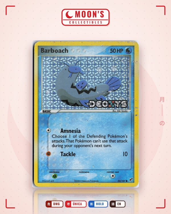 Carta Pokémon Barboach · Deoxys #54/107 (DMG) — pieza única en Moon's Collectibles México