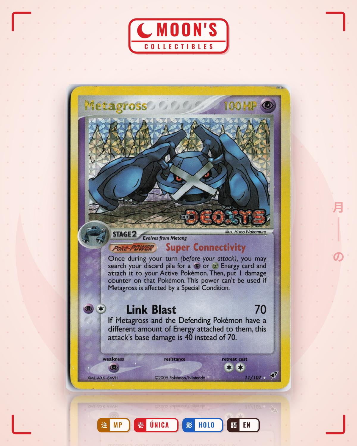 Carta Pokémon Metagross · Deoxys #11/107 (MP) — pieza única en Moon's Collectibles México