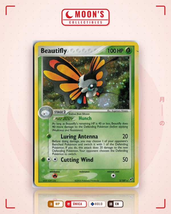 Carta Pokémon Beautifly · Deoxys #2/107 (MP) — pieza única en Moon's Collectibles México