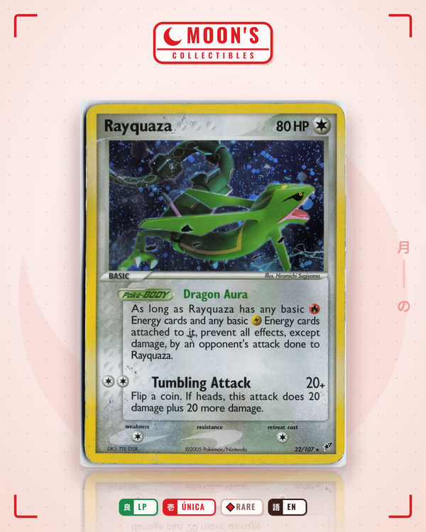 Carta Pokémon Rayquaza · Deoxys #22/107 (LP) — pieza única en Moon's Collectibles México