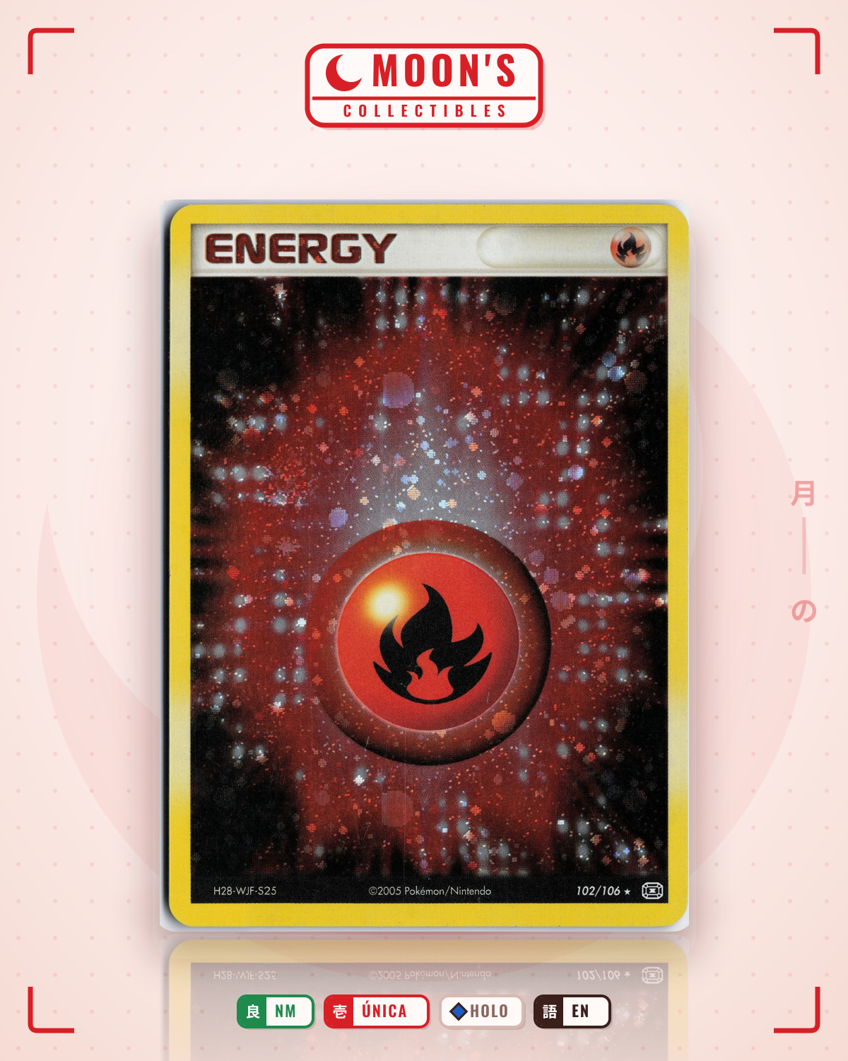 Carta Pokémon Fire Energy · Emerald #102/106 (NM) — pieza única en Moon's Collectibles México