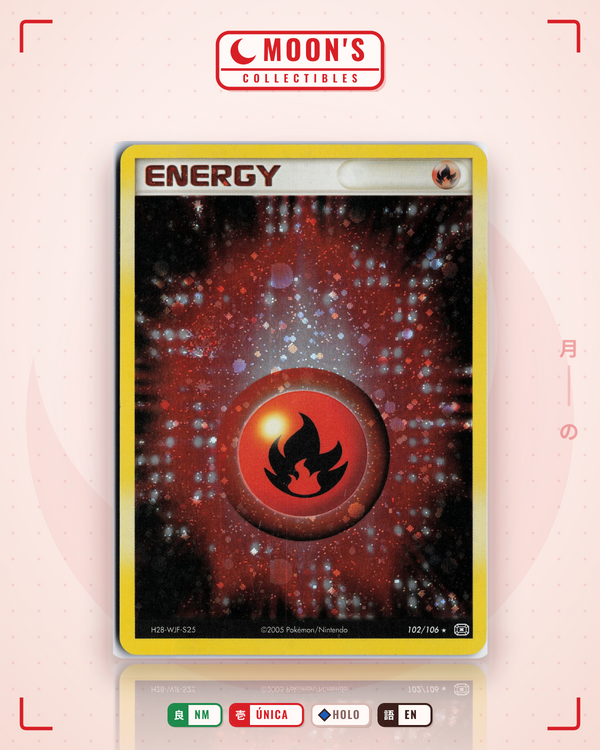 Carta Pokémon Fire Energy · Emerald #102/106 (NM) — pieza única en Moon's Collectibles México