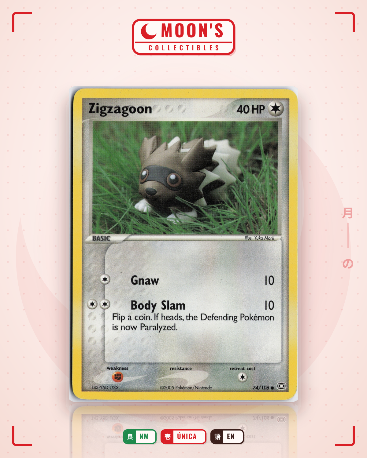 Carta Pokémon Zigzagoon · Emerald #74/106 (NM) — pieza única en Moon's Collectibles México