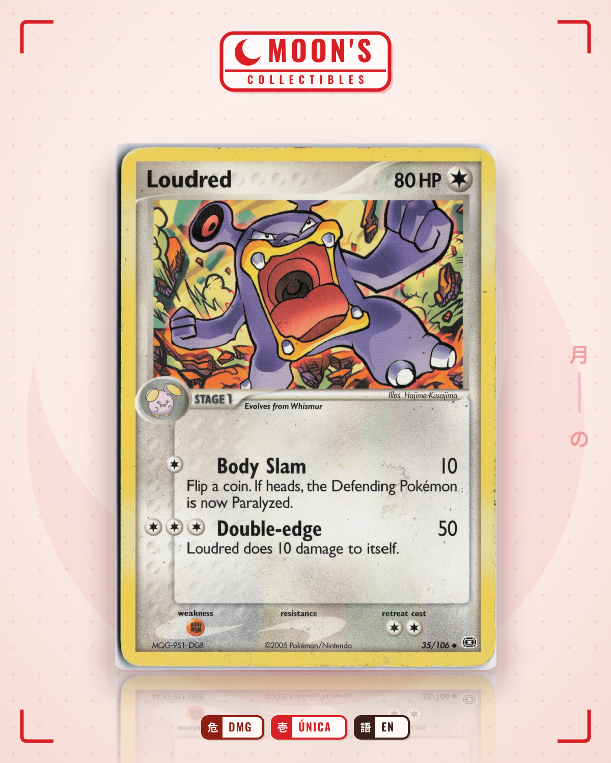 Carta Pokémon Loudred · Emerald #35/106 (DMG) — pieza única en Moon's Collectibles México