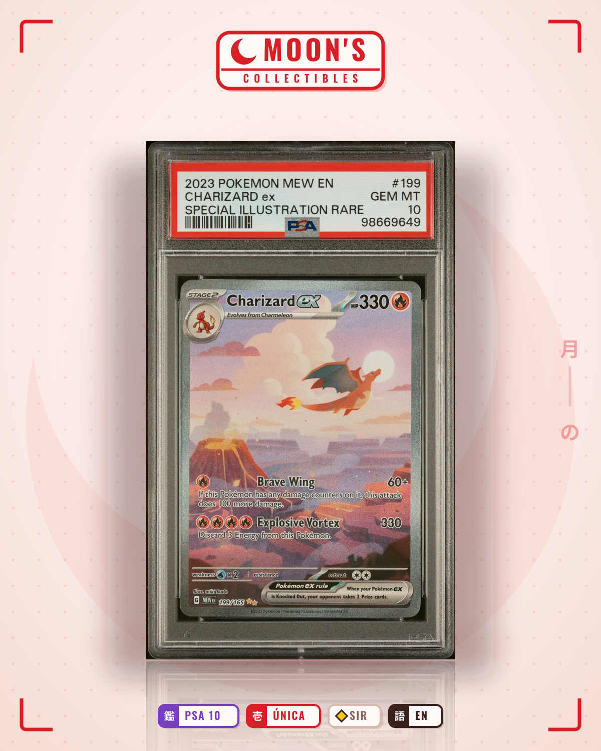 Carta Pokémon Charizard ex · 151 #199/165 (PSA 10) — pieza única en Moon's Collectibles México
