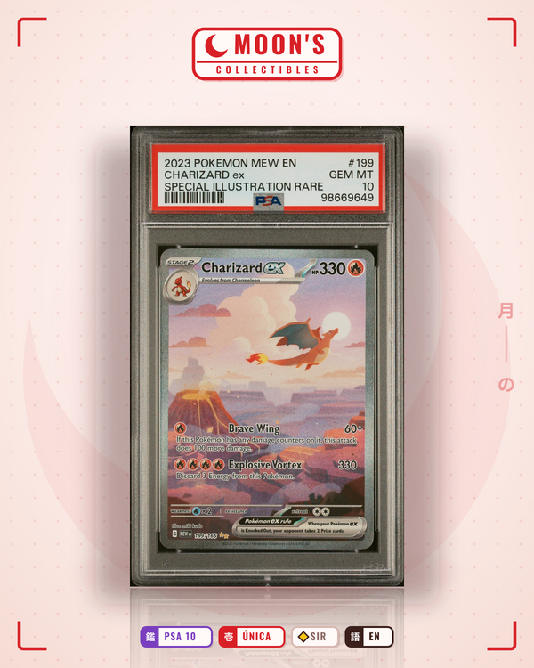 Carta Pokémon Charizard ex · 151 #199/165 (PSA 10) — pieza única en Moon's Collectibles México