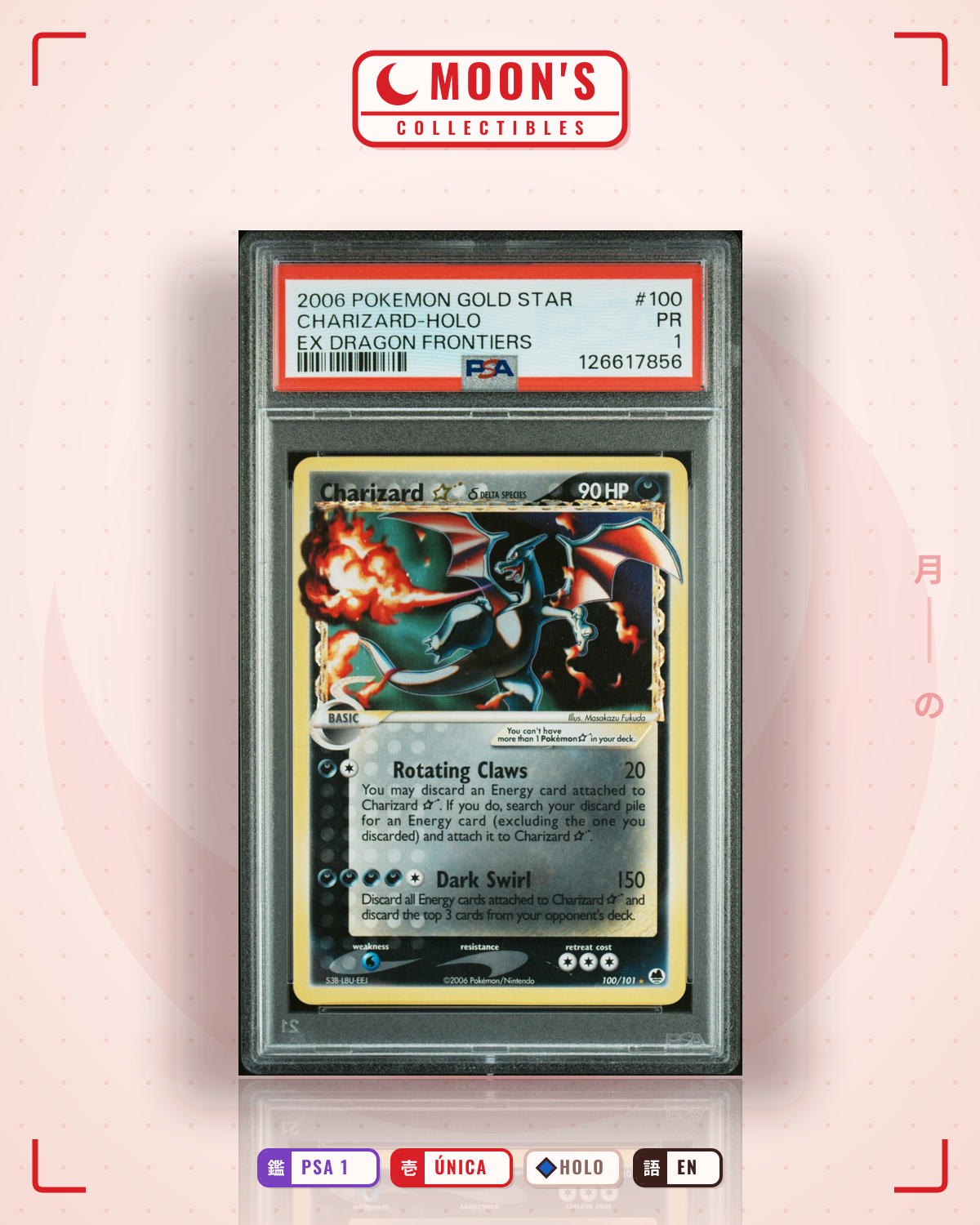 Carta Pokémon Charizard ☆ δ · Dragon Frontiers #100/101 (PSA 1) — pieza única en Moon's Collectibles México