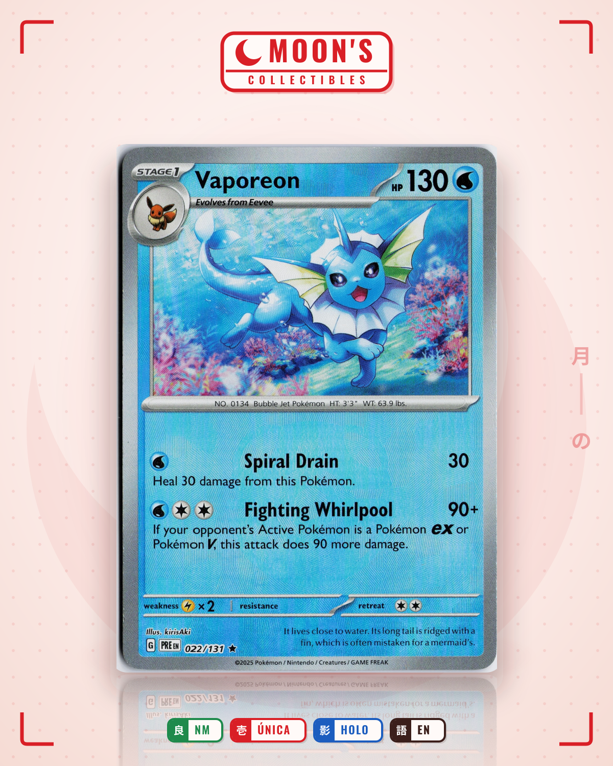 Carta Pokémon Vaporeon · Prismatic Evolutions #022/131 (NM) — pieza única en Moon's Collectibles México