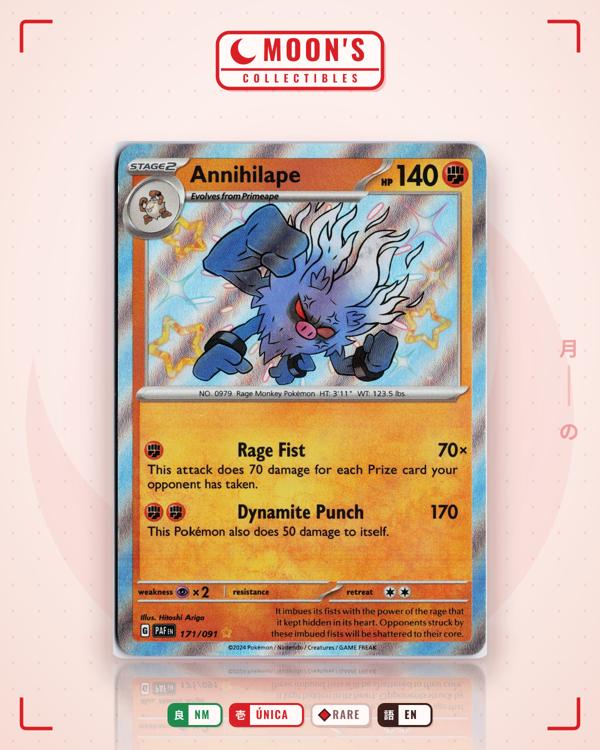 Carta Pokémon Annihilape · Paldean Fates #171/091 (NM) — pieza única en Moon's Collectibles México