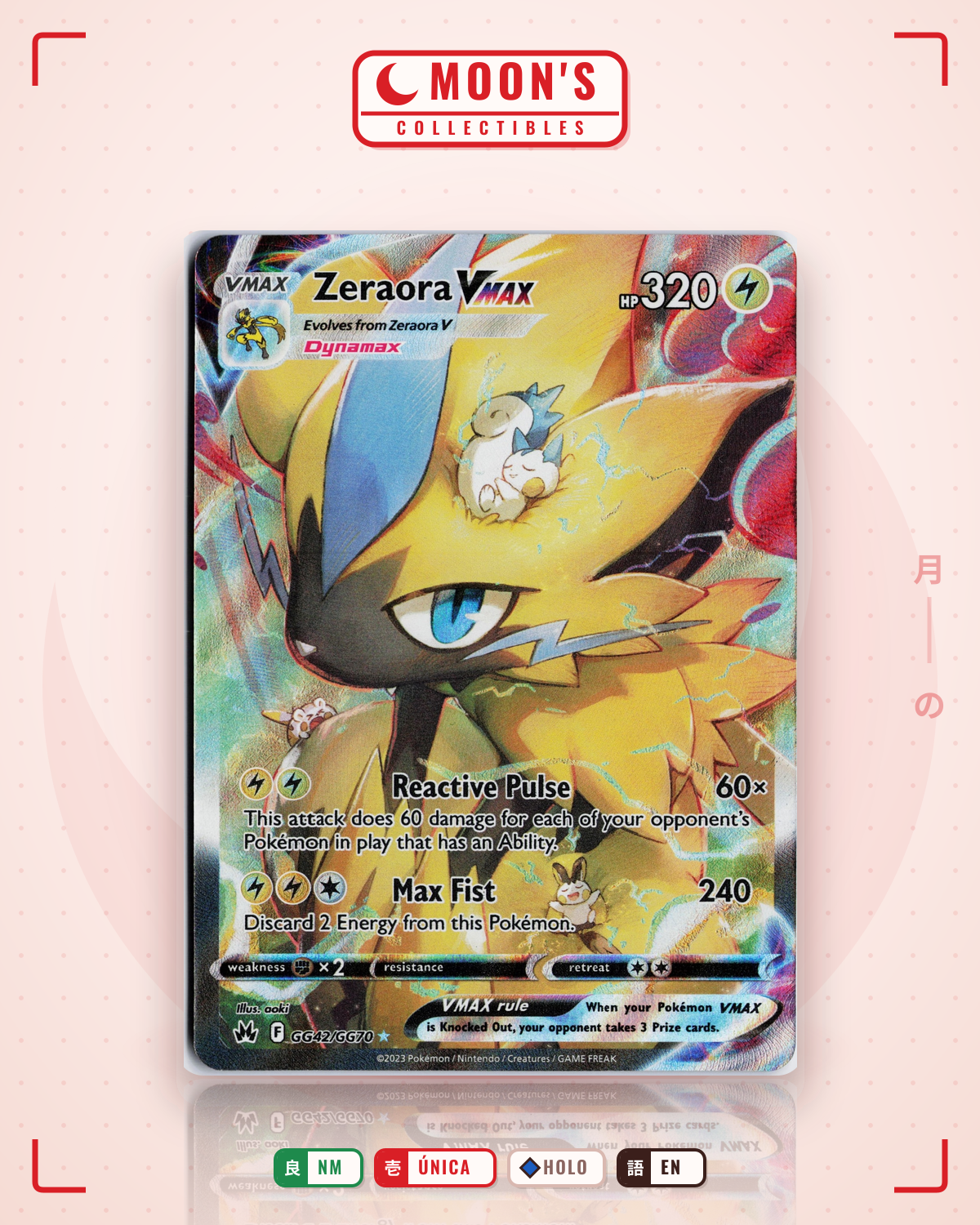 Carta Pokémon Zeraora VMAX · Crown Zenith Galarian Gallery #GG42/GG70 (NM) — pieza única en Moon's Collectibles México