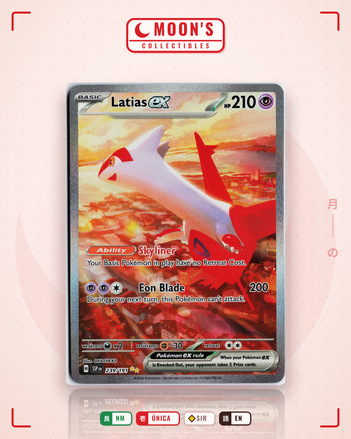 Carta Pokémon Latias ex · Surging Sparks #239/191 (NM) — pieza única en Moon's Collectibles México
