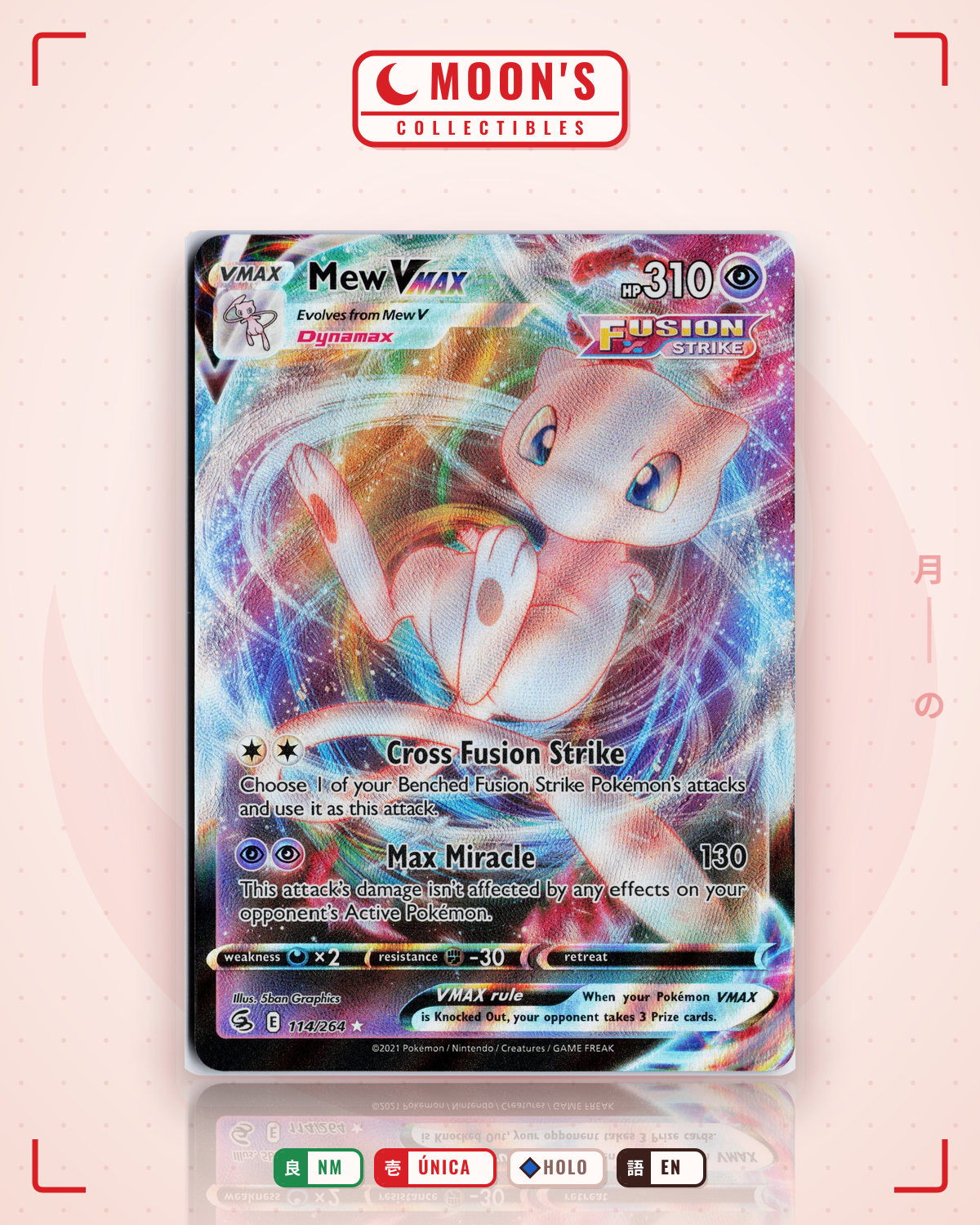Carta Pokémon Mew VMAX · Fusion Strike #114/264 (NM) — pieza única en Moon's Collectibles México