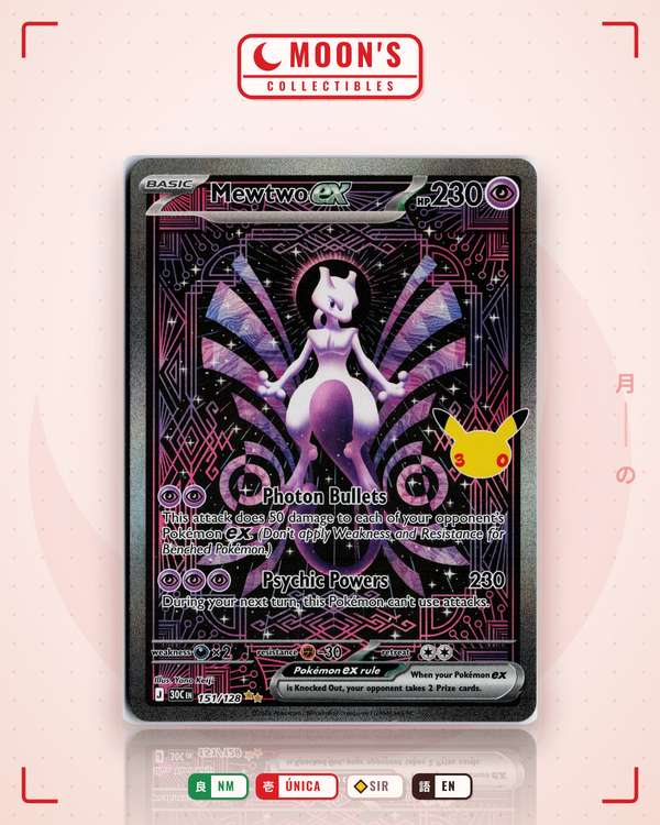 Carta Pokémon Mewtwo ex · 30th Celebration #151/128 (NM) — pieza única en Moon's Collectibles México