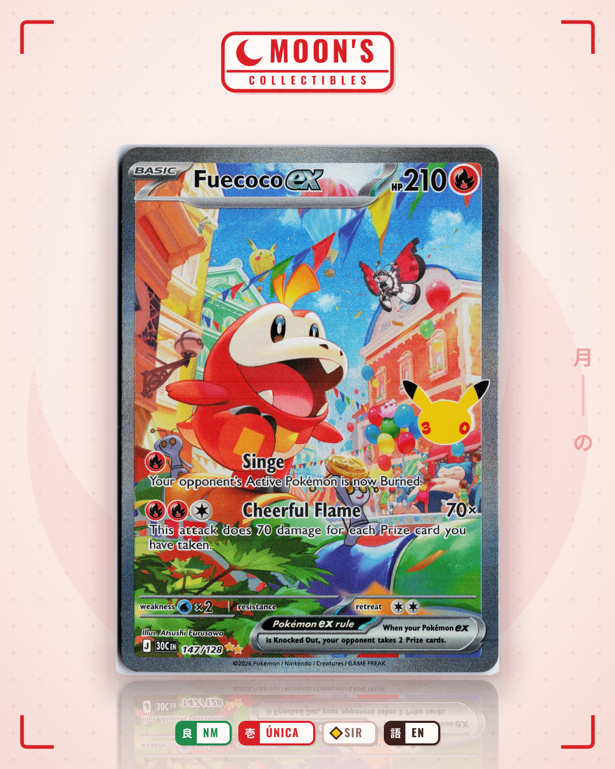 Carta Pokémon Fuecoco ex · 30th Celebration #147/128 (NM) — pieza única en Moon's Collectibles México