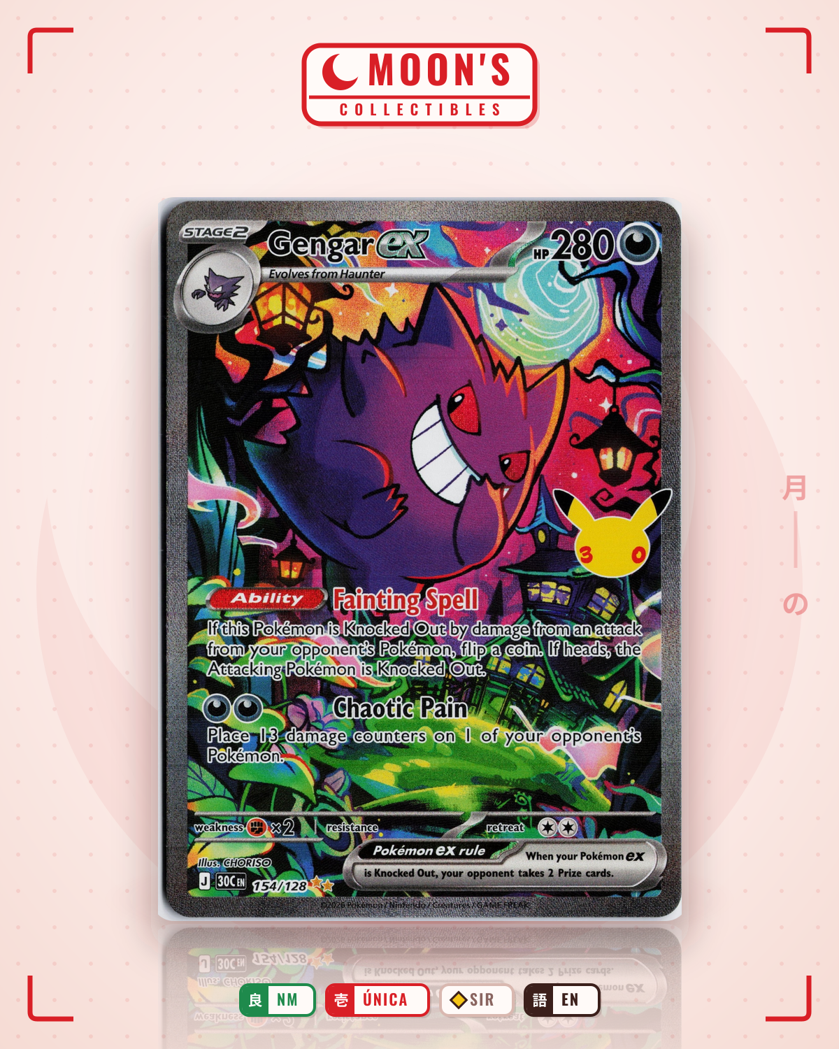 Carta Pokémon Gengar ex · 30th Celebration #154/128 (NM) — pieza única en Moon's Collectibles México