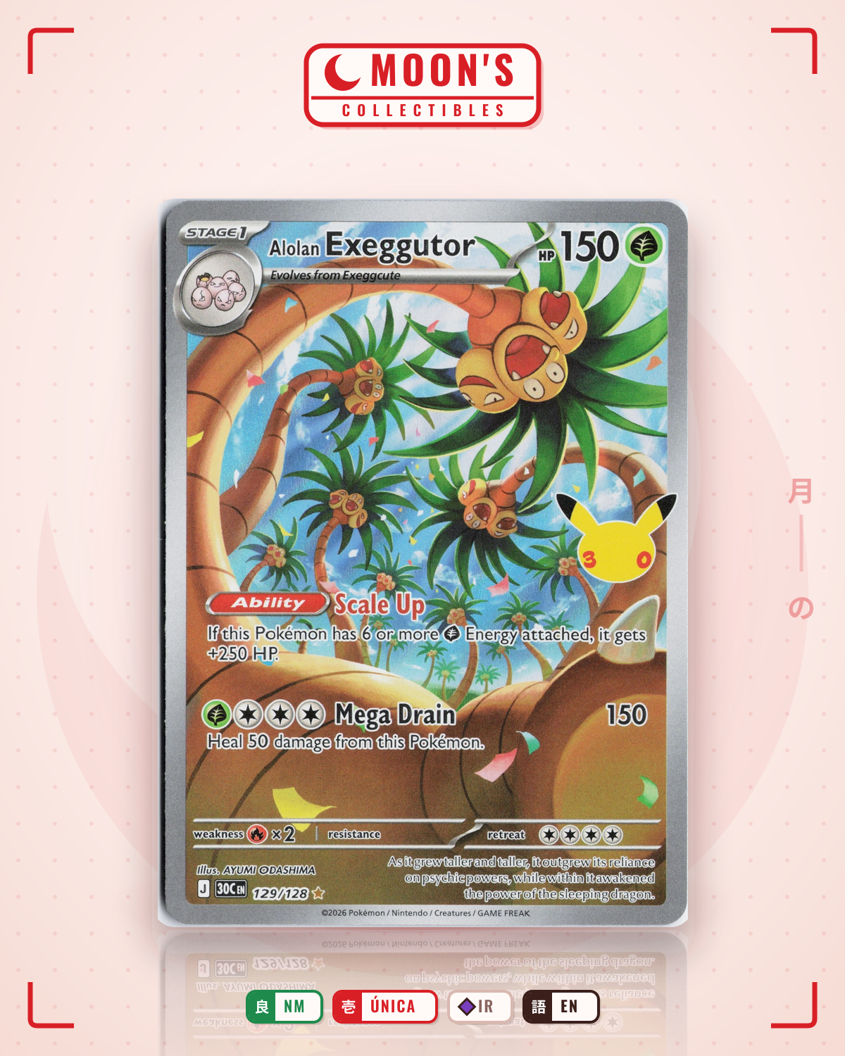 Carta Pokémon Alolan Exeggutor · 30th Celebration #129/128 (NM) — pieza única en Moon's Collectibles México