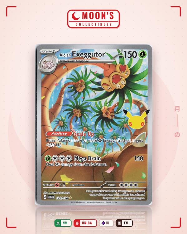 Carta Pokémon Alolan Exeggutor · 30th Celebration #129/128 (NM) — pieza única en Moon's Collectibles México