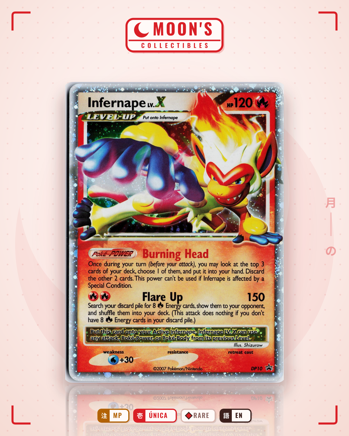 Carta Pokémon Infernape LV.X · DP Black Star Promos #DP10 (MP) — pieza única en Moon's Collectibles México