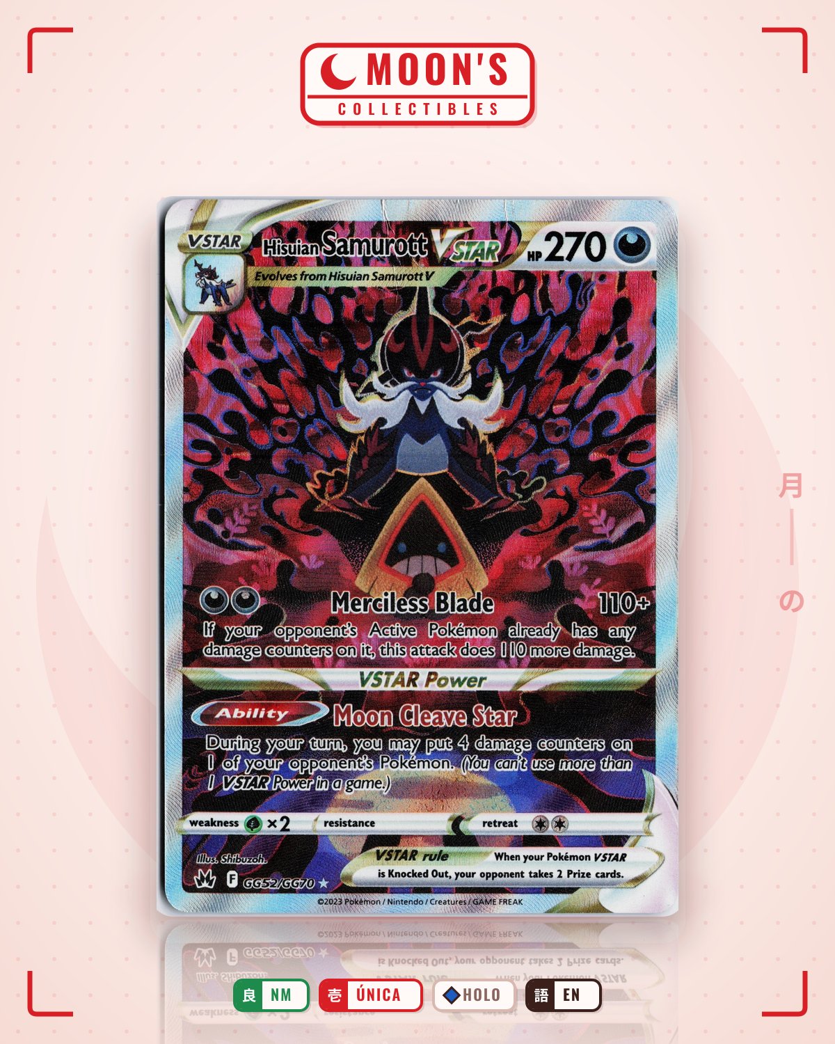 Carta Pokémon Hisuian Samurott VSTAR · Crown Zenith Galarian Gallery #GG52/GG70 (NM) — pieza única en Moon's Collectibles México