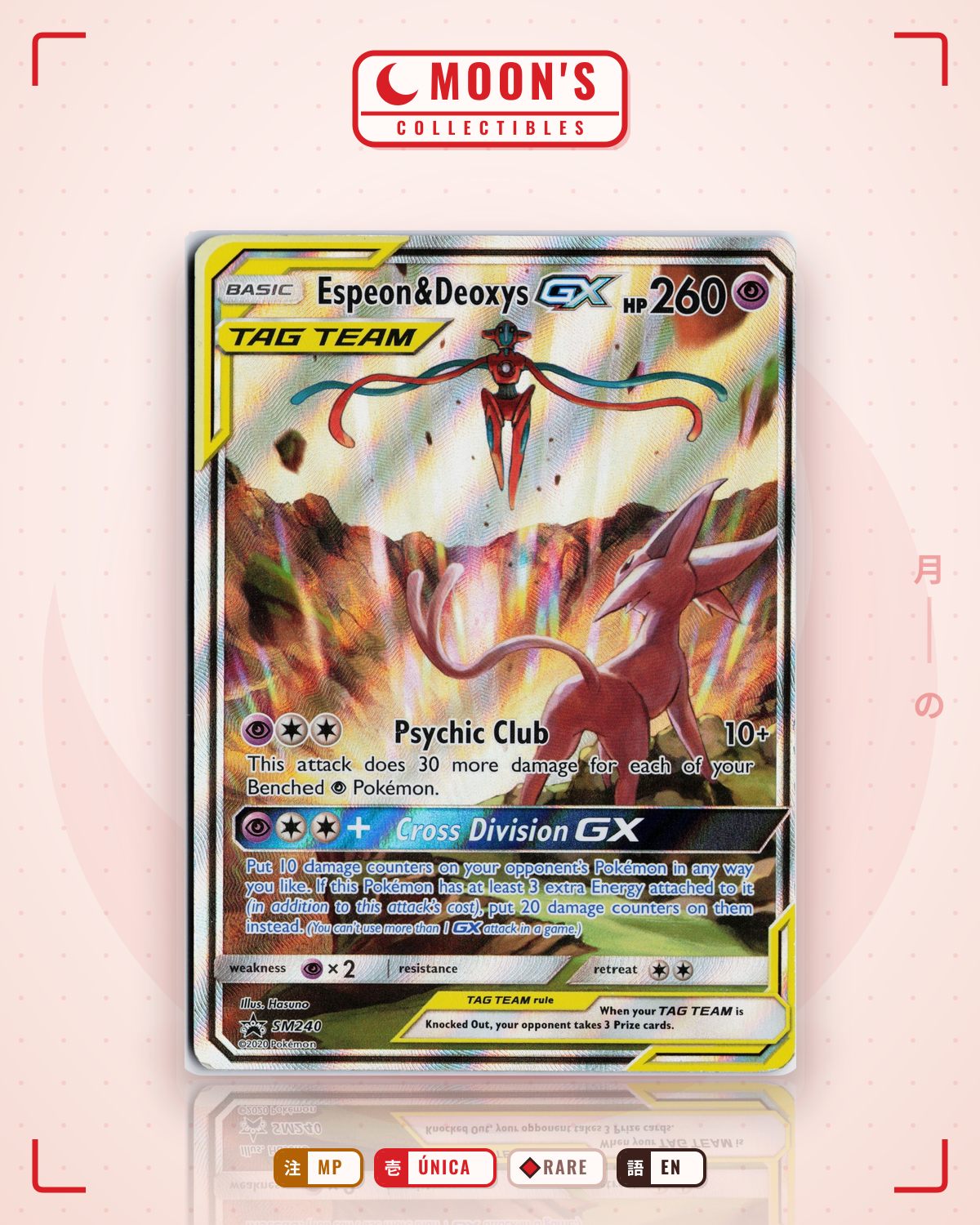 Carta Pokémon Espeon & Deoxys-GX · SM Black Star Promos #SM240 (MP) — pieza única en Moon's Collectibles México