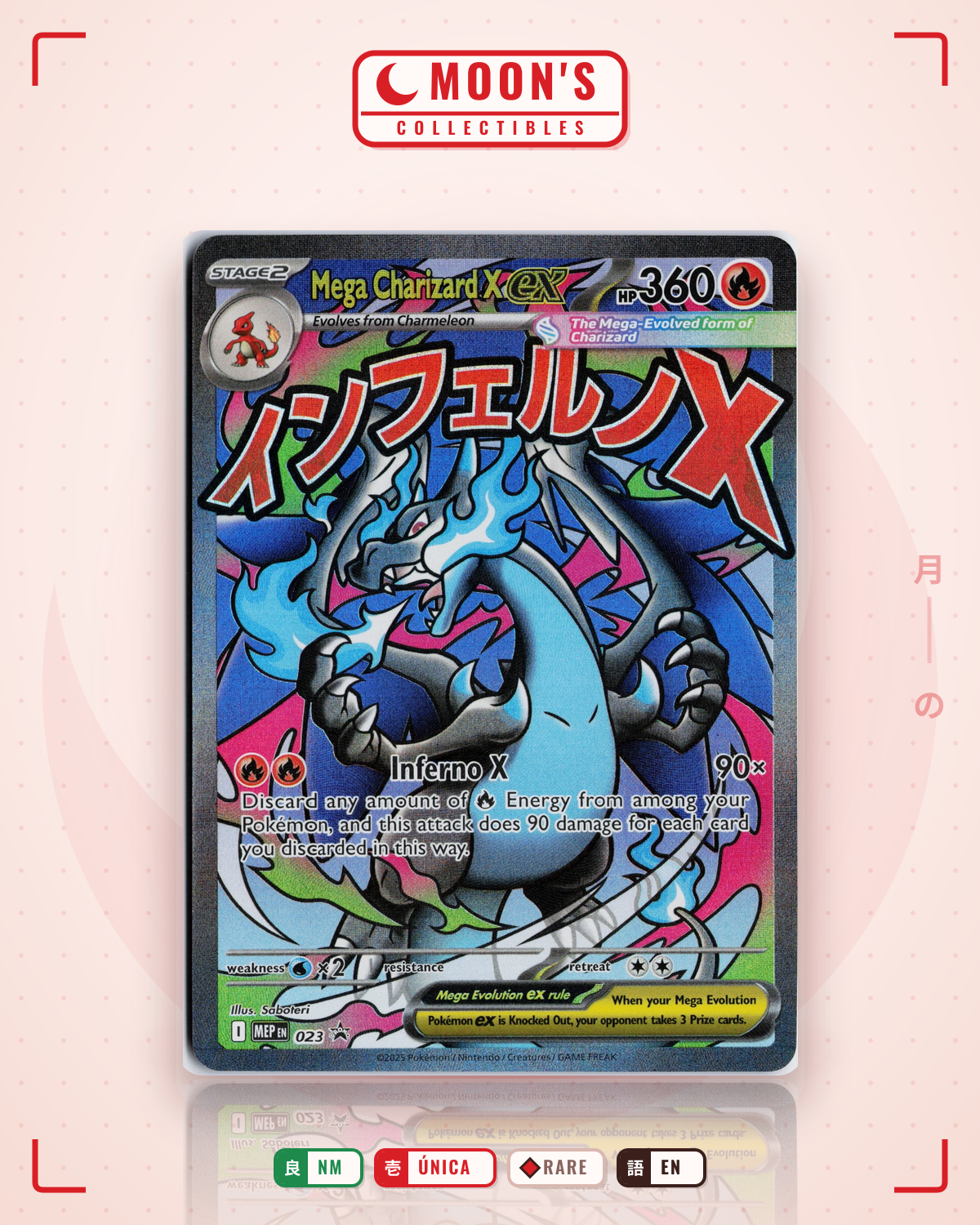 Carta Pokémon Mega Charizard X ex · Mega Evolution Black Star Promos #023 (NM) — pieza única en Moon's Collectibles México