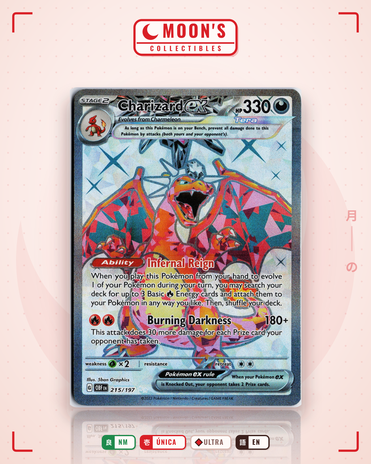 Carta Pokémon Charizard ex · Obsidian Flames #215/197 (NM) — pieza única en Moon's Collectibles México
