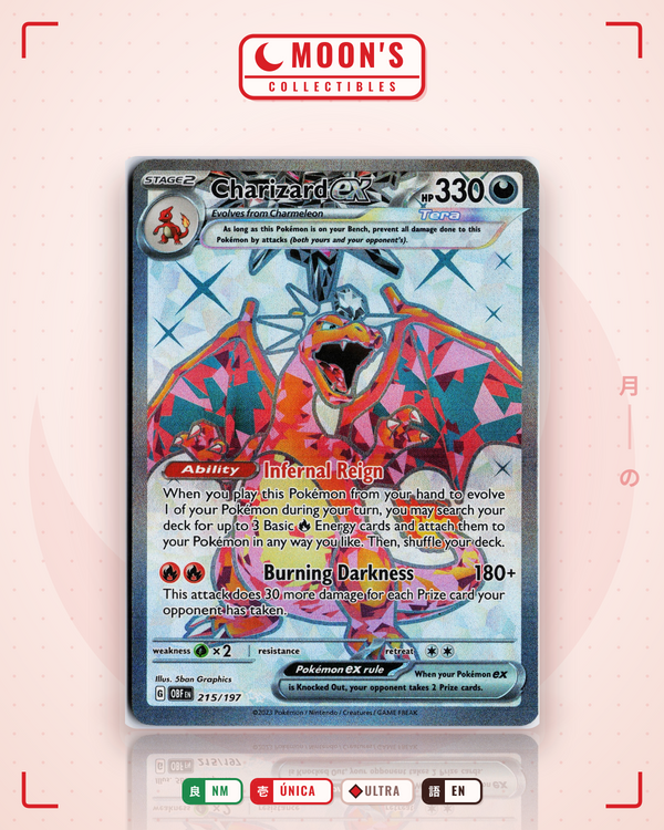 Carta Pokémon Charizard ex · Obsidian Flames #215/197 (NM) — pieza única en Moon's Collectibles México