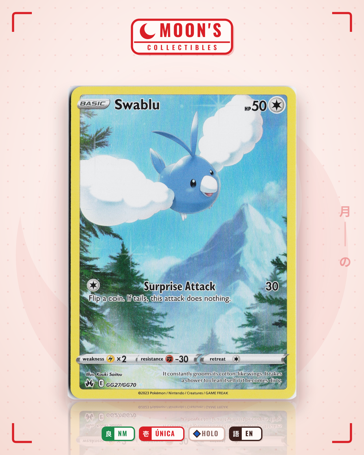 Carta Pokémon Swablu · Crown Zenith Galarian Gallery #GG27/GG70 (NM) — pieza única en Moon's Collectibles México