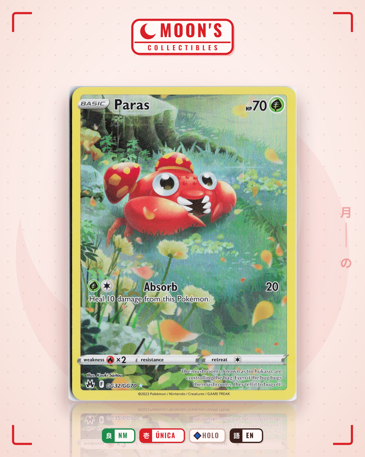 Carta Pokémon Paras · Crown Zenith Galarian Gallery #GG32/GG70 (NM) — pieza única en Moon's Collectibles México