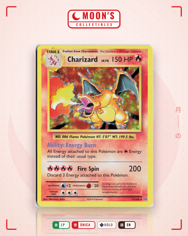 Carta Pokémon Charizard · Evolutions #11/108 (LP) — pieza única en Moon's Collectibles México