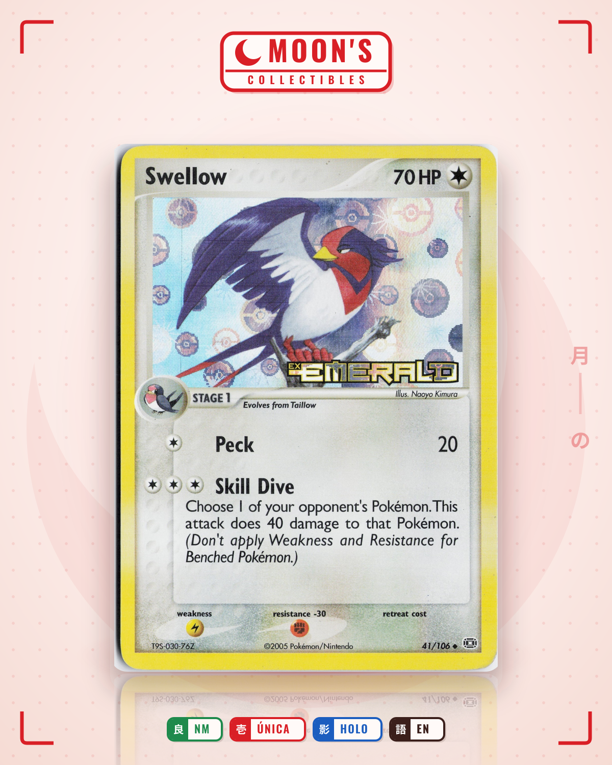 Carta Pokémon Swellow · Emerald #41/106 (NM) — pieza única en Moon's Collectibles México