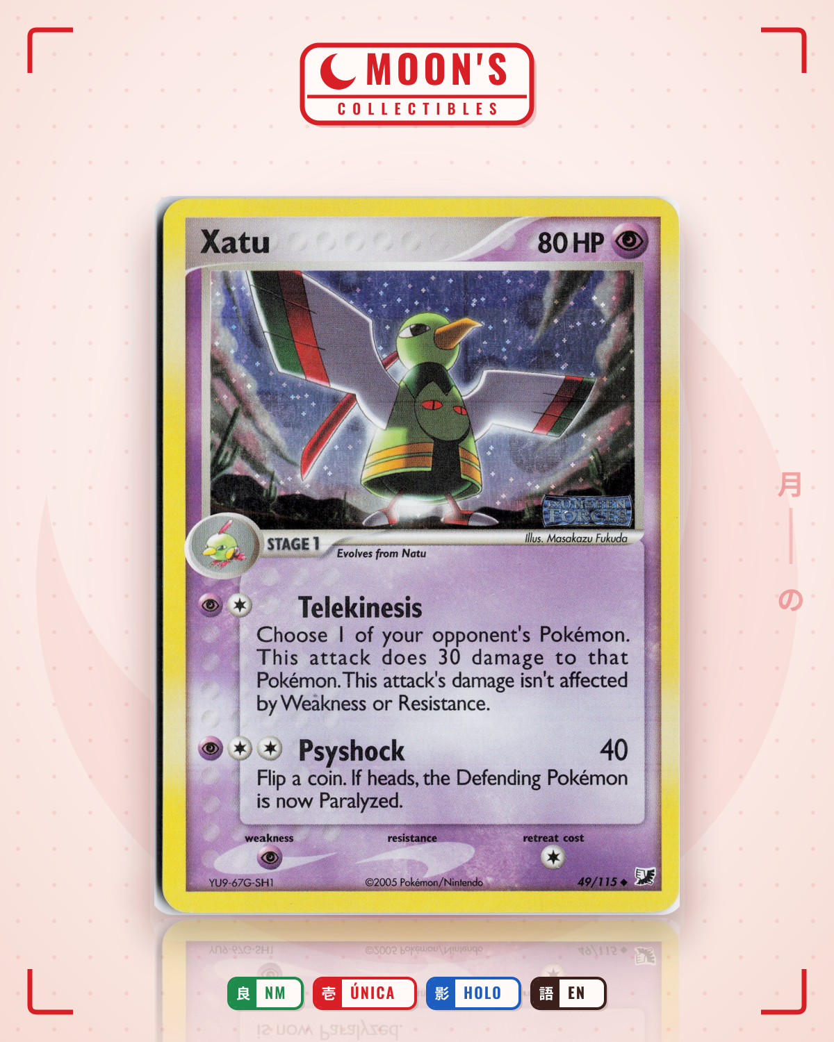 Carta Pokémon Xatu · Unseen Forces #49/115 (NM) — pieza única en Moon's Collectibles México