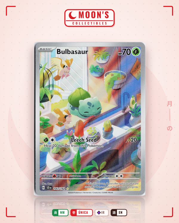 Carta Pokémon Bulbasaur · Stellar Crown #143/142 (NM) — pieza única en Moon's Collectibles México
