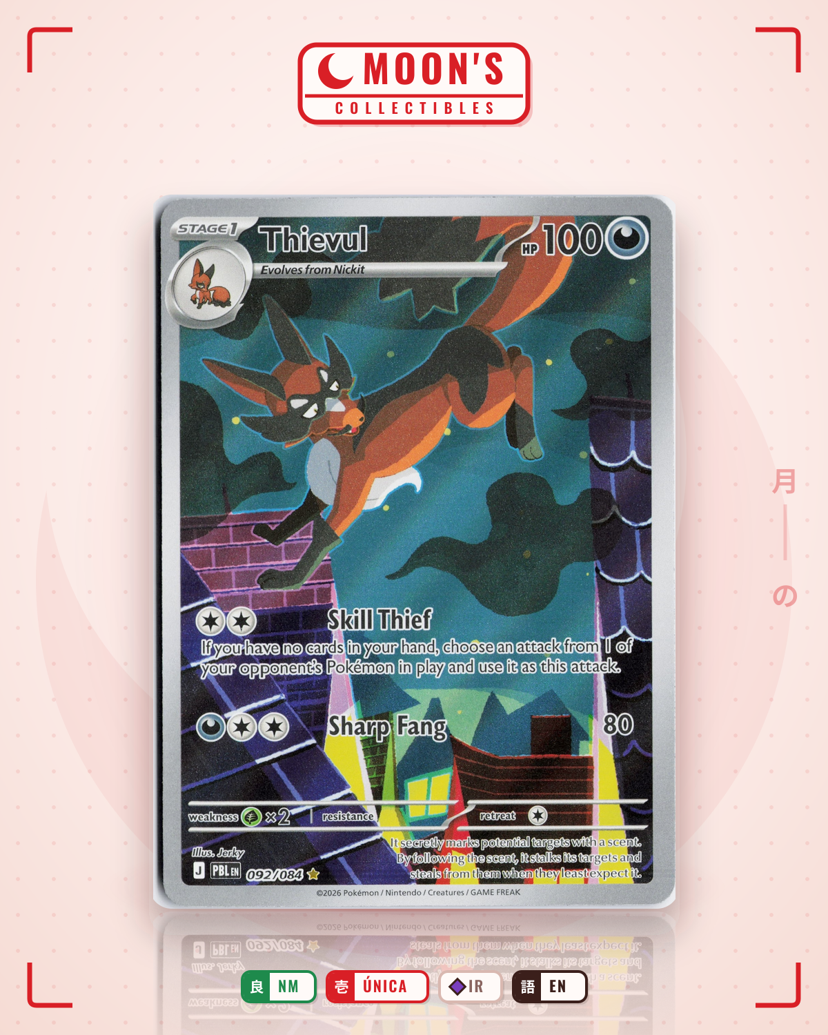 Carta Pokémon Thievul · Pitch Black #092/084 (NM) — pieza única en Moon's Collectibles México