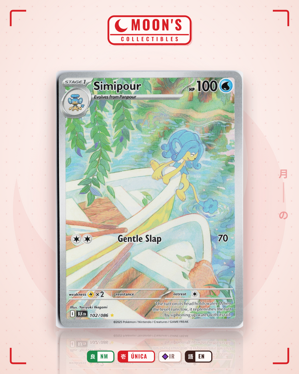 Carta Pokémon Simipour · Black Bolt #102/086 (NM) — pieza única en Moon's Collectibles México