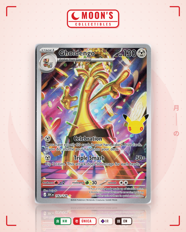 Carta Pokémon Gholdengo · 30th Celebration #142/128 (NM) — pieza única en Moon's Collectibles México