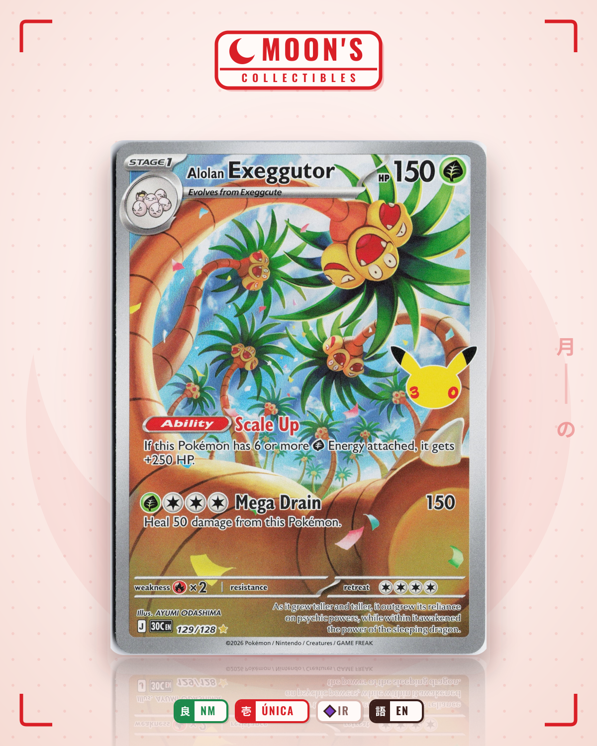 Carta Pokémon Alolan Exeggutor · 30th Celebration #129/128 (NM) — pieza única en Moon's Collectibles México