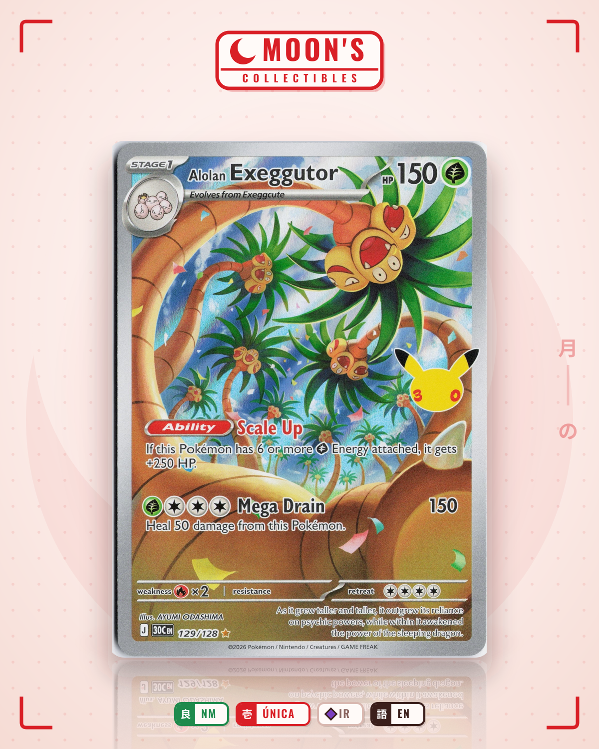 Carta Pokémon Alolan Exeggutor · 30th Celebration #129/128 (NM) — pieza única en Moon's Collectibles México