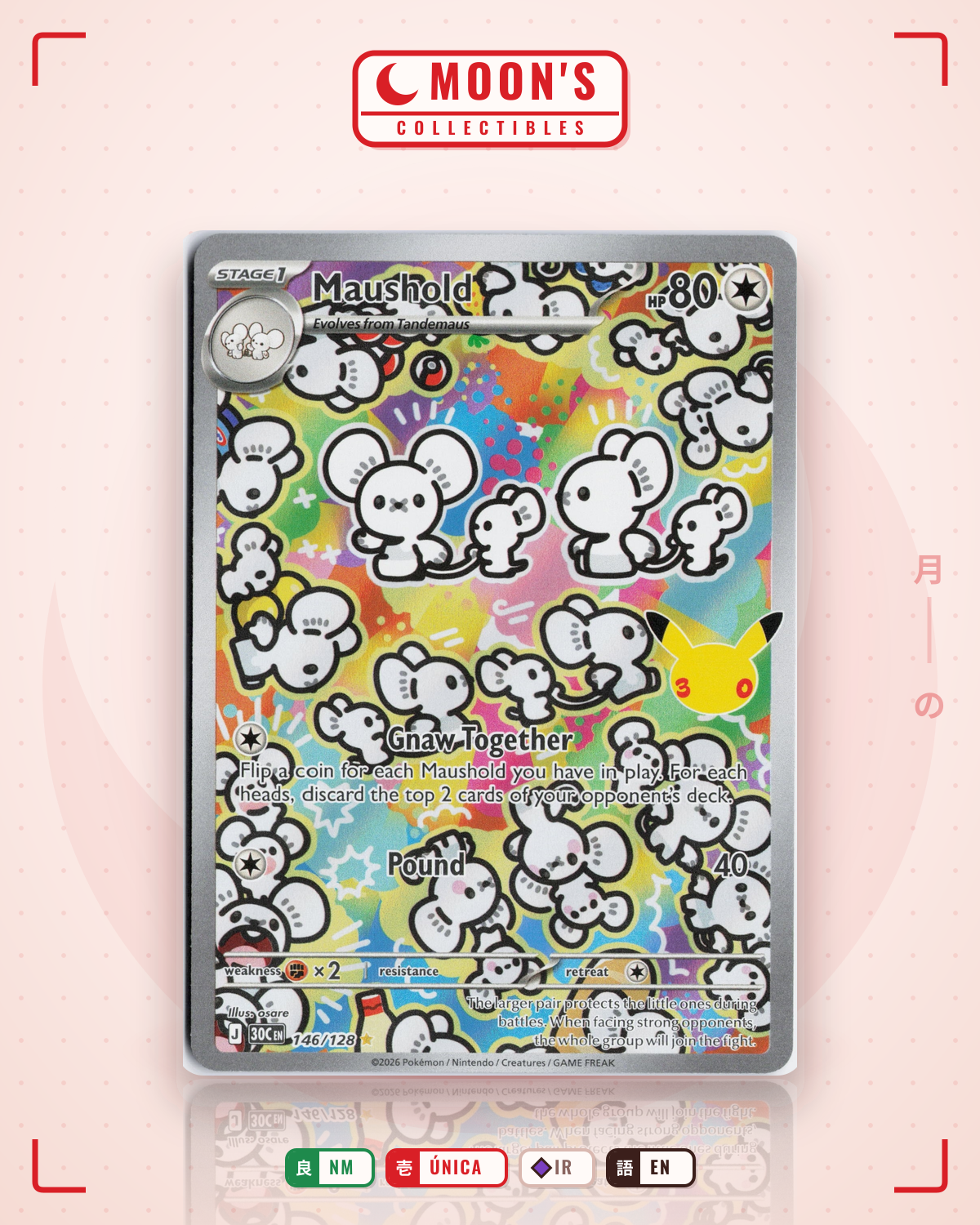 Carta Pokémon Maushold · 30th Celebration #146/128 (NM) — pieza única en Moon's Collectibles México