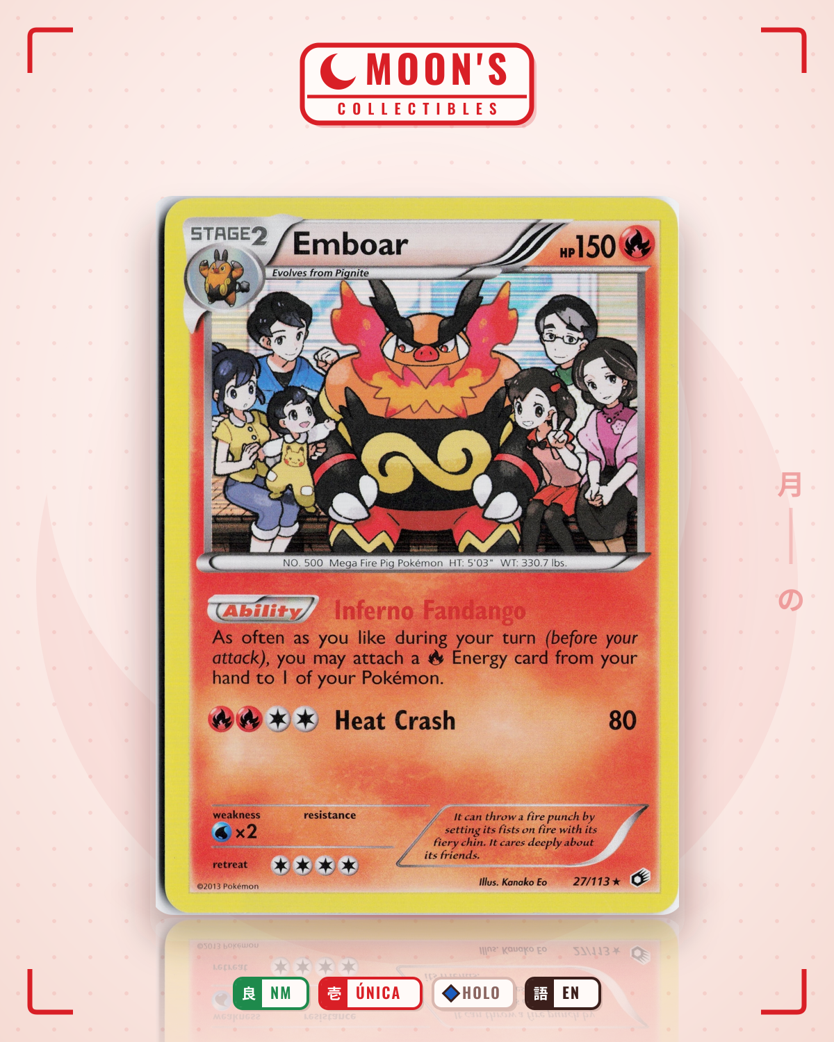 Carta Pokémon Emboar · Legendary Treasures #27/113 (NM) — pieza única en Moon's Collectibles México