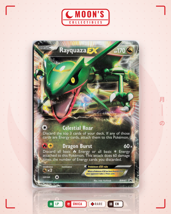 Carta Pokémon Rayquaza-EX · BW Black Star Promos #BW47 (LP) — pieza única en Moon's Collectibles México