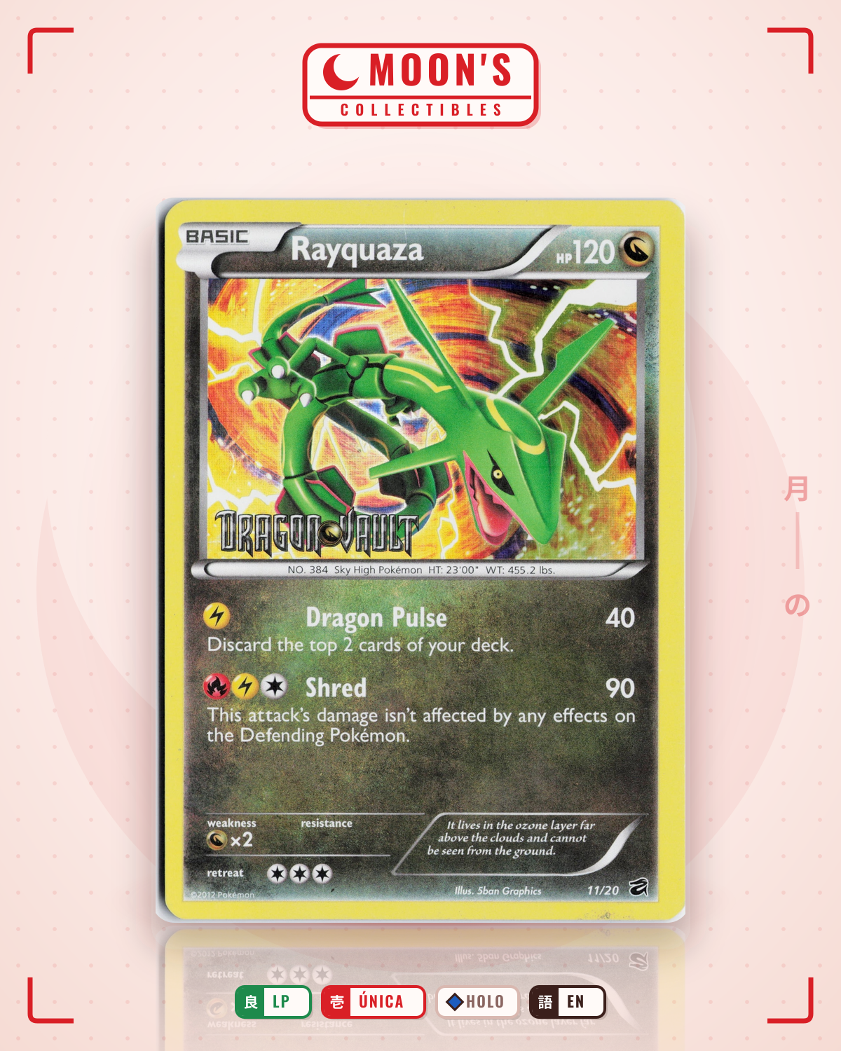 Carta Pokémon Rayquaza · Dragon Vault #11/20 (LP) — pieza única en Moon's Collectibles México