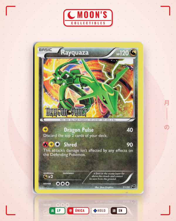 Carta Pokémon Rayquaza · Dragon Vault #11/20 (LP) — pieza única en Moon's Collectibles México