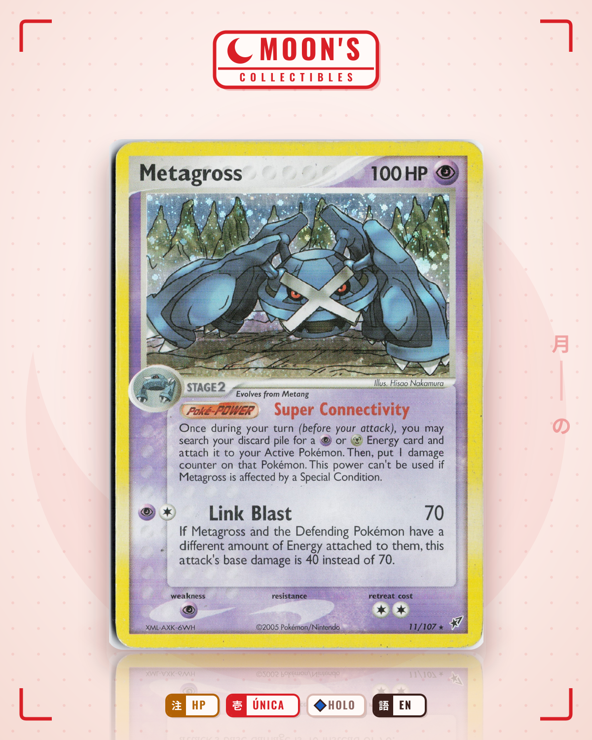 Carta Pokémon Metagross · Deoxys #11/107 (HP) — pieza única en Moon's Collectibles México