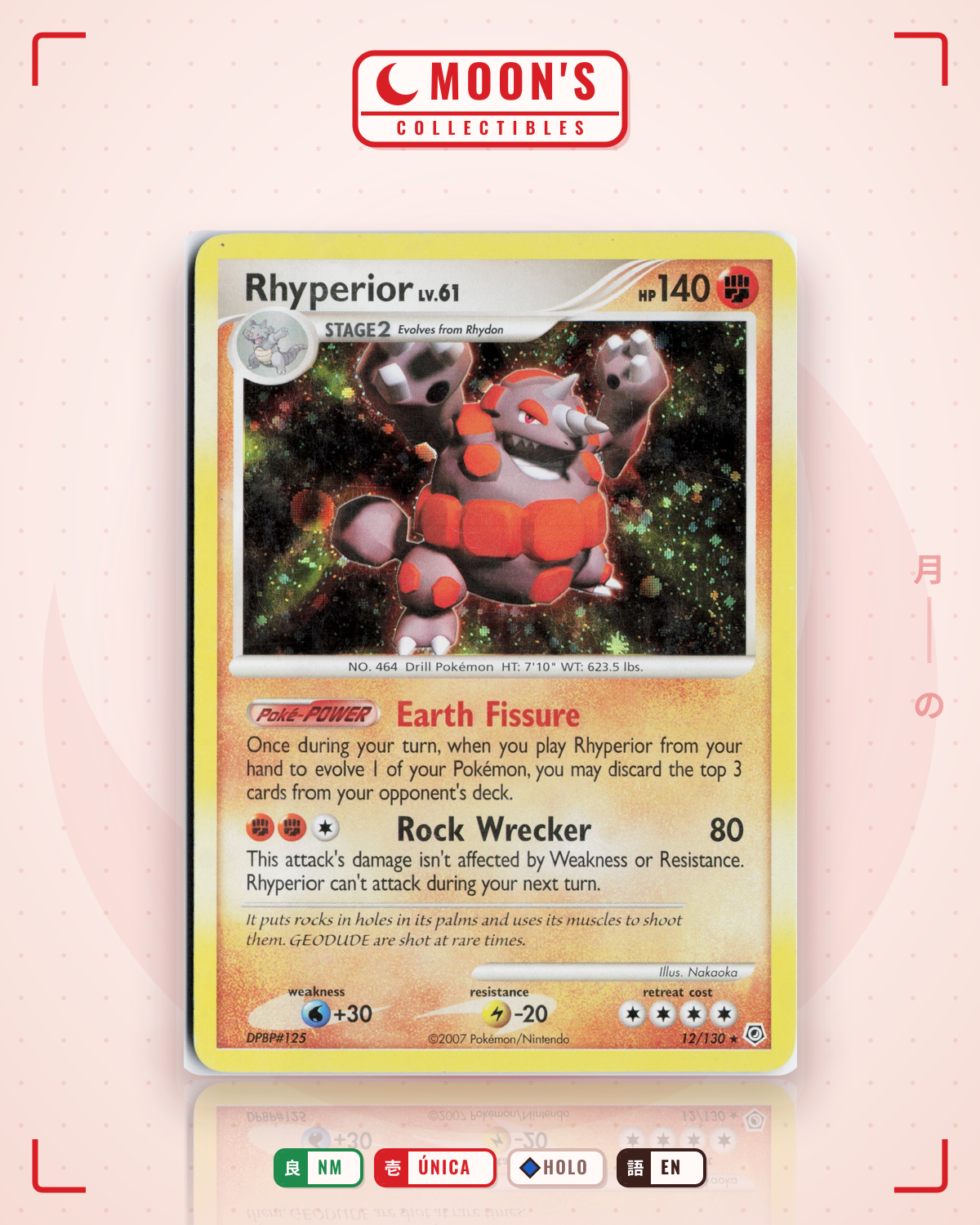 Carta Pokémon Rhyperior · Diamond & Pearl #12/130 (NM) — pieza única en Moon's Collectibles México