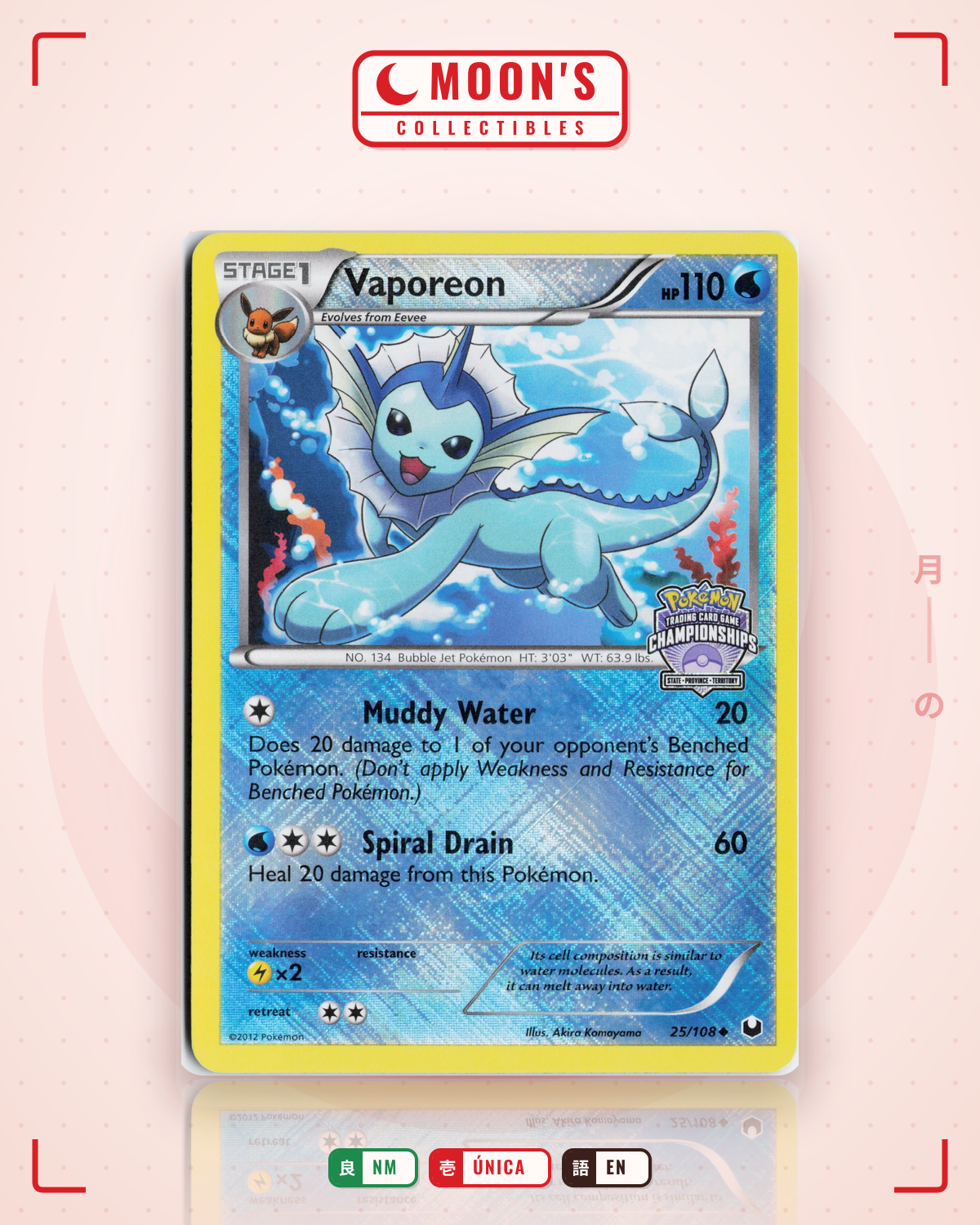Carta Pokémon Vaporeon · Dark Explorers #25/108 (NM) — pieza única en Moon's Collectibles México