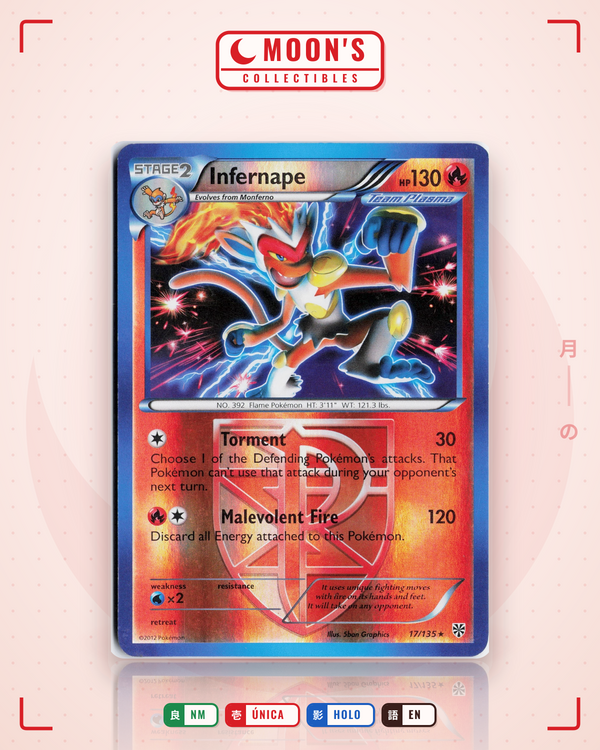 Carta Pokémon Infernape · Plasma Storm #17/135 (NM) — pieza única en Moon's Collectibles México