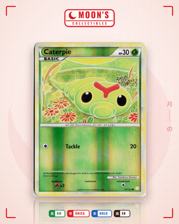 Carta Pokémon Caterpie · HeartGold & SoulSilver #57/123 (NM) — pieza única en Moon's Collectibles México