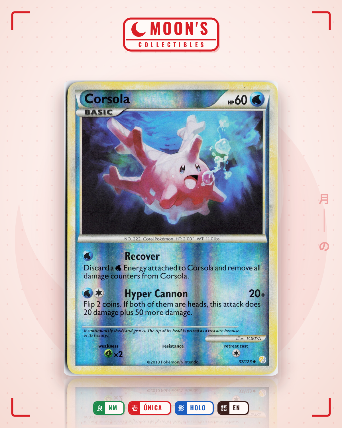 Carta Pokémon Corsola · HeartGold & SoulSilver #37/123 (NM) — pieza única en Moon's Collectibles México