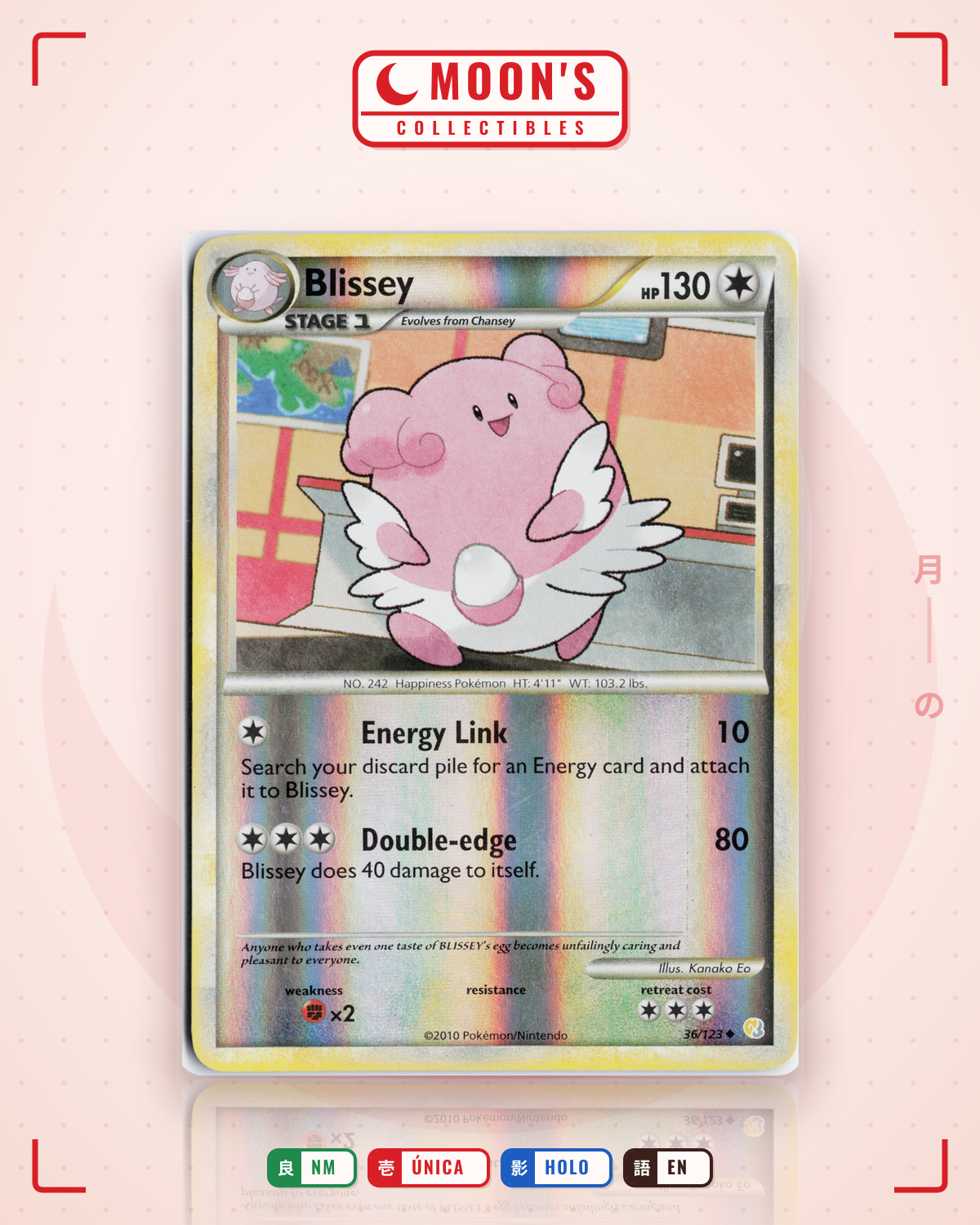 Carta Pokémon Blissey · HeartGold & SoulSilver #36/123 (NM) — pieza única en Moon's Collectibles México